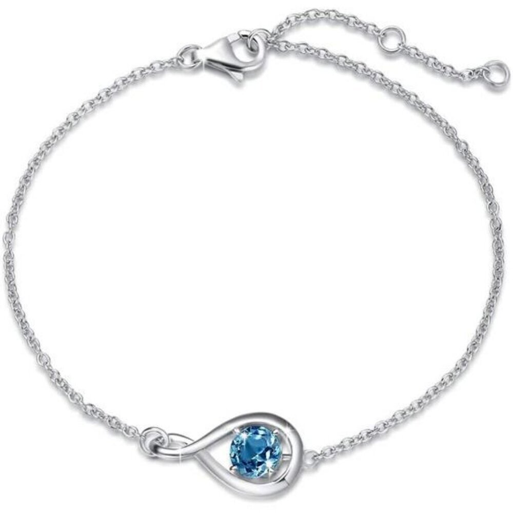 FANCIME Sterling Silver Infinity Bracelet Blue Topaz Birthstone Jewelry Gift